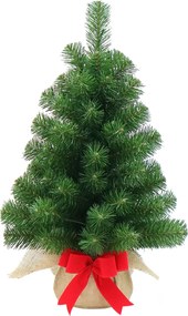 New Noble kunst (tafel)kerstboom - 61 cm - groen - Diameter 41 cm - 71 tips - jute zak