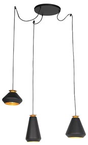 Eettafel / Eetkamer Moderne hanglamp 3-lichts zwart met goud - Mia Design, Modern E27 Binnenverlichting Lamp