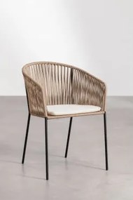 Set Van 2 Eetkamerstoelen Met Armleuningen Van Ijzer En Gevlochten Touw Jocelyn Natuurlijk - Zwart - Sklum