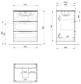 Sapho Cirasa badmeubel 60cm met 3 lades eiken met witte wastafel