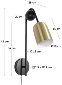 Kave Home Natsumi Wandlamp Zwart Met Messing