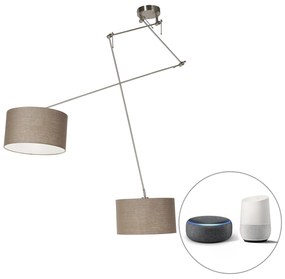 Smart hanglamp met dimmer staal met kap 35 cm taupe incl. 2 Wifi A60 - Blitz Modern E27 rond Binnenverlichting Lamp