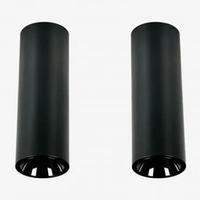Pack Van 2 Ronde Led-opbouwplafondlampen Ø5,7 Cm Voor Buiten In Aluminium Luisiana Zwart & Warm Wit 3000k & 6 W & 23º - Sklum