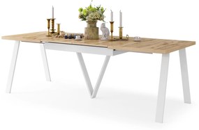 AVERY eiken Wotan/ onderkant wit - LOFT/INDUSTRIËLE TAFEL VOOR WOONKAMER / EETKAMER UITKLAPBAAR TOT 290 cm!