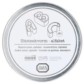 Uitsteekvormpjes in blik, RVS, alfabet