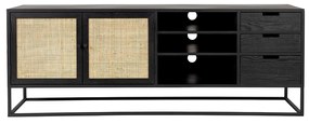 Japandi Tv-meubel Zwart Met Rotan - 150x38x55cm.