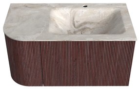Mondiaz Kurve-dlux 85cm badmeubel ronding links ruby met 1 lade en deur en wastafel cloud kraangat rechts frappe