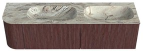 Mondiaz Kurve-dlux 165cm badmeubel ronding links ruby met 2 lades en 1 deur en wastafel stor small dubbel/rechts zonder kraangat glace