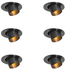 Set van 6 inbouwspots gunmetal GU10 35mm rond kantelbaar - Installa