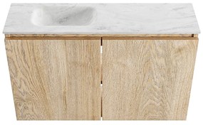 Mondiaz Ture DLux toiletmeubel 80cm washed oak met wastafel opalo links met kraangat