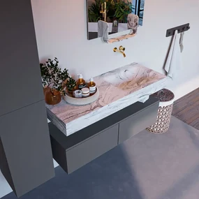 Mondiaz Alan DLux badmeubel 120cm plata 2 lades met wastafel glace rechts zonder kraangat