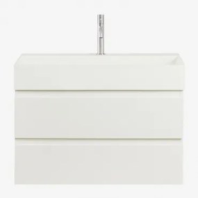 Badkamermeubelset Van Hout En Essenhoutfineer Met Geïntegreerde Wastafel Ona Wit & Spiegelloze & Geborsteld Grijs ↑20 Cm - Sklum