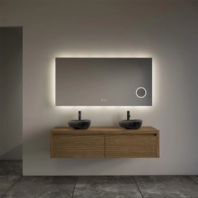 Gliss Design Ares badmeubel 140cm 2 lades castle brown met rivierstenen waskommen