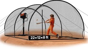 VEVOR honkbal slagkooi (halfrond) net 678x370x240 cm, draagbaar trainingsnet met 4-laags en knooploos polyesterweefsel en opening voor werpmachines, incl. softbal trainingskooi net
