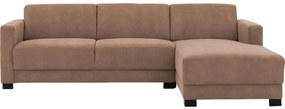 Goossens Bank My Style bruin, microvezel, 2,5-zits, stijlvol landelijk met chaise longue rechts