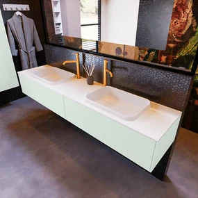 Mondiaz Erin 200cm badmeubel Greey met 2 lades en witte wastafel dubbel 2 kraangaten