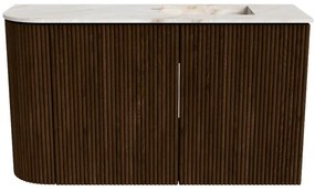 Mondiaz Joya DLux 70cm toiletmeubel ronding links walnut met wastafel faye rechts 1 kraangat frappe