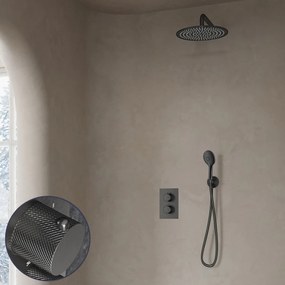 Saniclear Iron Curved inbouw regendouche met 30cm hoofddouche, muurarm en 2 standen handdouche verouderd ijzer - gunmetal