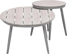 Garden Impressions Lucas bijzettafels taupe - teak look - Ø50x48 cm & 120x75x45 cm