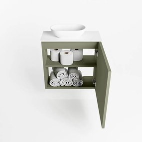 Mondiaz Fowy toiletmeubel 50cm army met witte waskom links en kraangat