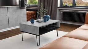 HAIRPIN S-90 Millenium Beton/Mat Zwart - MODERNE KOFFIETAFEL MET OPKLAPBARE TAFEL + OPBERGVAK + PLANK