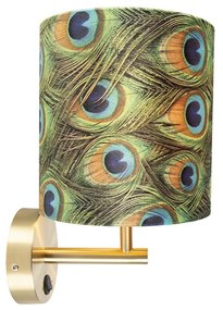 Vintage wandlamp goud met kap velours 20/20/20 pauw - Combi Modern E27 rond Binnenverlichting Lamp