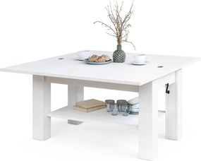 BRAVO wit – uitschuifbare en in hoogte verstelbare salontafel, tafel met plank