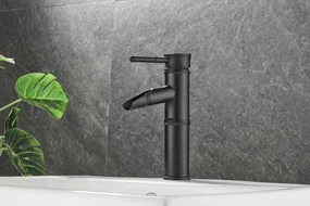 Saniclear Bamboo wastafelkraan met waterval uitloop zwart