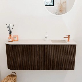 Mondiaz Joya DLux 100cm toiletmeubel ronding links walnut met wastafel faye rechts 1 kraangat meli