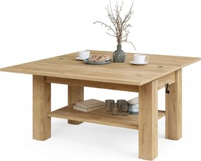 BRAVO goud eiken – uitschuifbare en in hoogte verstelbare salontafel, tafel met plank