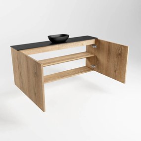 Mondiaz Fowy toiletmeubel 120cm washed oak met zwarte waskom midden en kraangat
