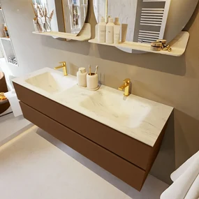 Mondiaz Vica DLux badmeubel 150cm rust 2 lades met wastafel opalo dubbel 2 kraangaten