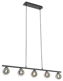 Moderne hanglamp zwart 100 cm 5-lichts met smoke glas - Athens