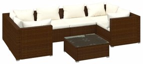 vidaXL 7-delige Loungeset met kussens poly rattan bruin