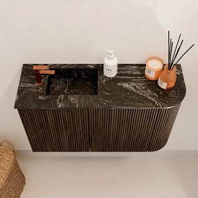 Mondiaz Joya DLux 70cm toiletmeubel ronding rechts walnut met wastafel faye links 1 kraangat lava