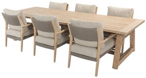 4 Seasons Outdoor Julia low dining set van geborsteld teak met Noah tafel 300 x 100 cm      houtkleur weerbestendig