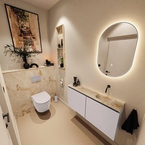 MONDIAZ TURE-DLUX 100cm toiletmeubel Cale. EDEN wastafel Frappe positie rechts. Zonder kraangat. TUREDX100CALR0FRA