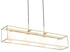 Eettafel / Eetkamer Design hanglamp goud met wit glas 4-lichts - Aniek Design G9 Binnenverlichting Lamp