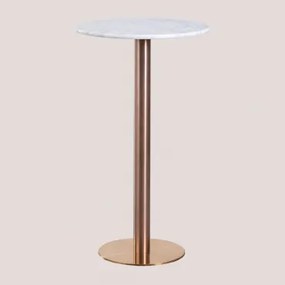 Ronde Hoge Bartafel Ø60 Cm In Natuurlijk Steen Xiren Guangxi Wit Marmer - Geborsteld Roségoud - Sklum
