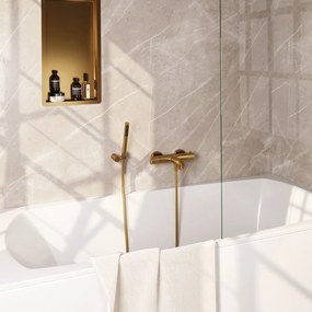 Brauer Stripe thermostatische badkraan met wandhouder en staafhanddouche messing geborsteld PVD