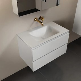 Mondiaz Aivy badmeubel 80cm talc met wastafel solid surface talc midden zonder kraangat en spiegelkast