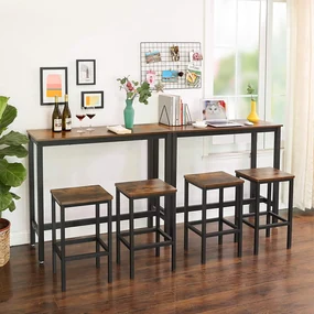 HOOBRO Bartafel set, Kitchen Pub tafel en 2 Bar Krukken, 3-Delige Ontbijt Eettafel set voor Keuken Woonkamer, Eetkamer, Stevig Metalen Frame, Industrieel, Rustiek Bruin EBF52BT01