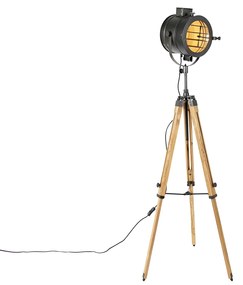 Tripod vloerlamp zwart met hout studioSpot / Opbouwspot / Plafondspot - Radient Industriele / Industrie / Industrial E27 Binnenverlichting Lamp