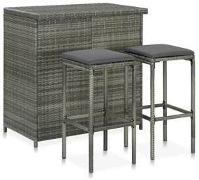 vidaXL 3-delige Barset poly rattan grijs