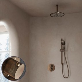 Saniclear Antique Stripes inbouw regendouche rond met 30cm hoofddouche, plafondarm, 2 standen handdouche en glijstang verouderd messing