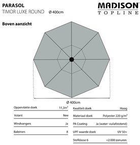 Madison stokparasol timor luxe grey 400 cm.