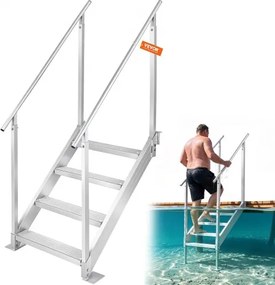 VEVOR 4-traps zwemtrap met twee leuningen, bootladder 800x1850x1750mm, zwembadladder van aluminiumlegering, trapladder, draagvermogen 250kg, pedalen 55x10cm, ideaal voor havens, boten, zwembaden