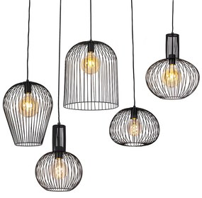 QAZQA Set van 5 Design hanglampen zwart - Wires Design E27 Binnenverlichting Lamp