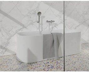 Fortifura Calvi Thermostatische badkraan met ronde handdouche, handdouchehouder en gladde doucheslang chroom SW496814/SW720564/SW720223/SW706209