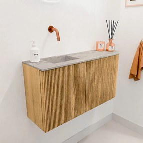 Mondiaz Joya DLux 80cm toiletmeubel ronding rechts oak met wastafel faye links zonder kraangat glace